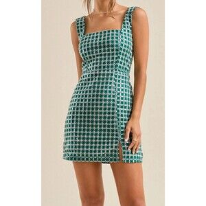 Altar’d State Women’s Green Beaded Mateo Mini Dress Square Neck XXL Homecoming